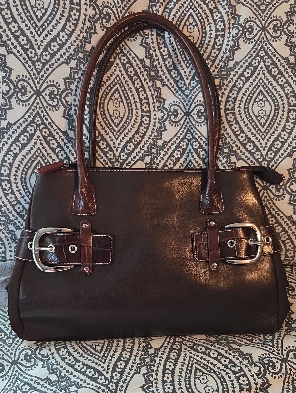 Franco Sarto Chocolate Brown Shoulder Bag with Buckle Detail